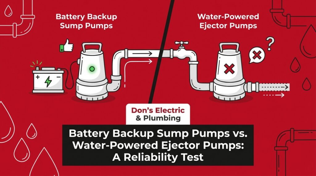 Battery Backup Sump Pumps vs. Water-Powered Ejector Pumps: A Reliability Test 2 Battery Backup Sump Pumps vs. Water-Powered Ejector Pumps: A Reliability Test — featured image