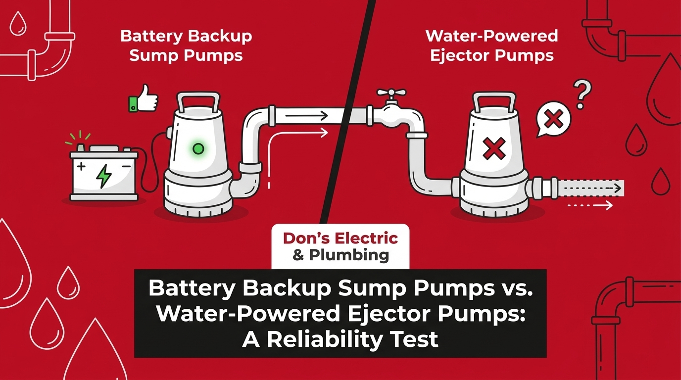 Blog 4 Battery Backup Sump Pumps vs. Water-Powered Ejector Pumps: A Reliability Test — featured image